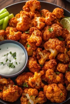 Crispy Air Fryer Buffalo Cauliflower served with a dipping sauce