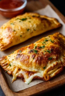 Cooked air fryer calzones filled with cheese and pepperoni on a plate.