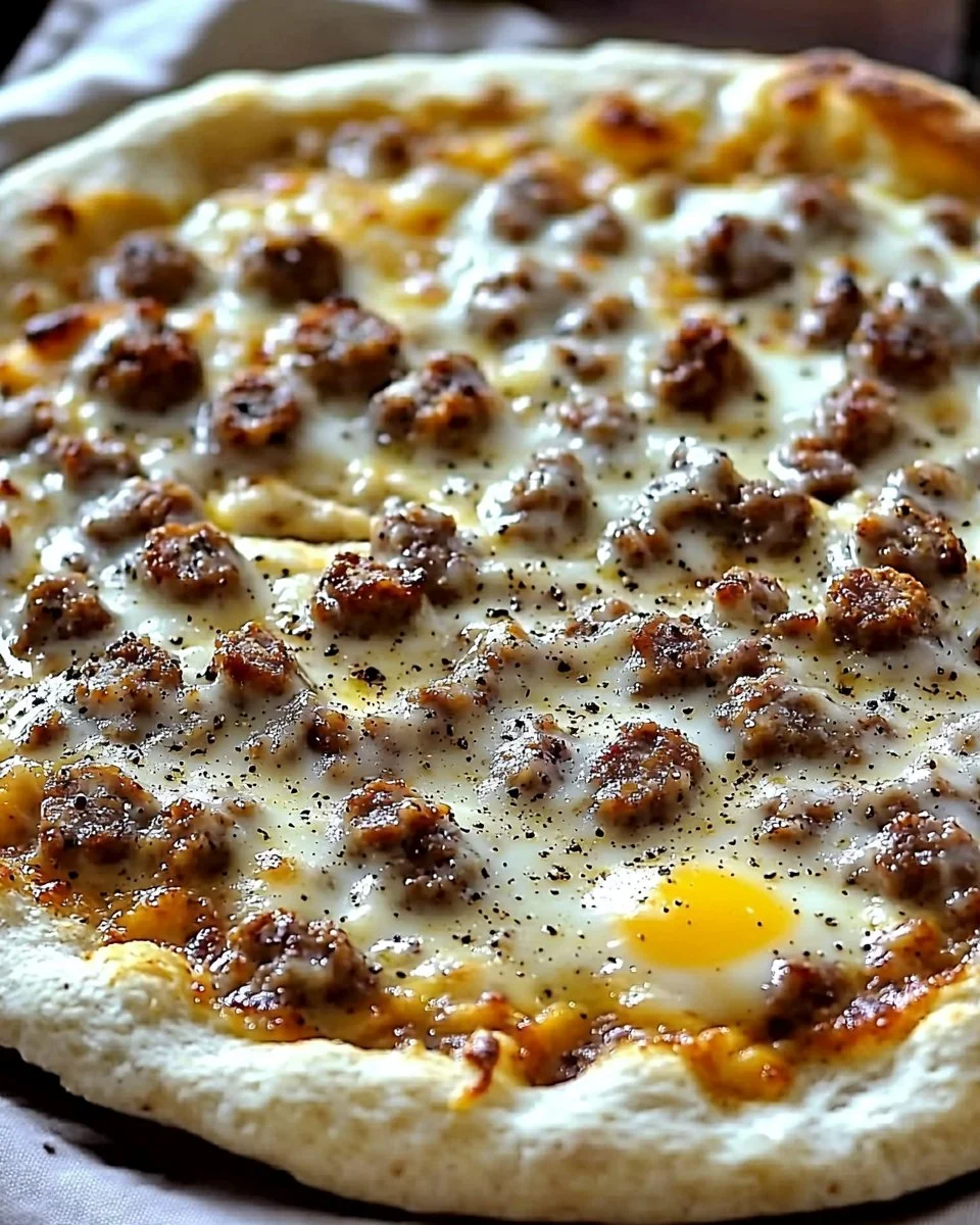Biscuits and Sausage Gravy Breakfast Pizza