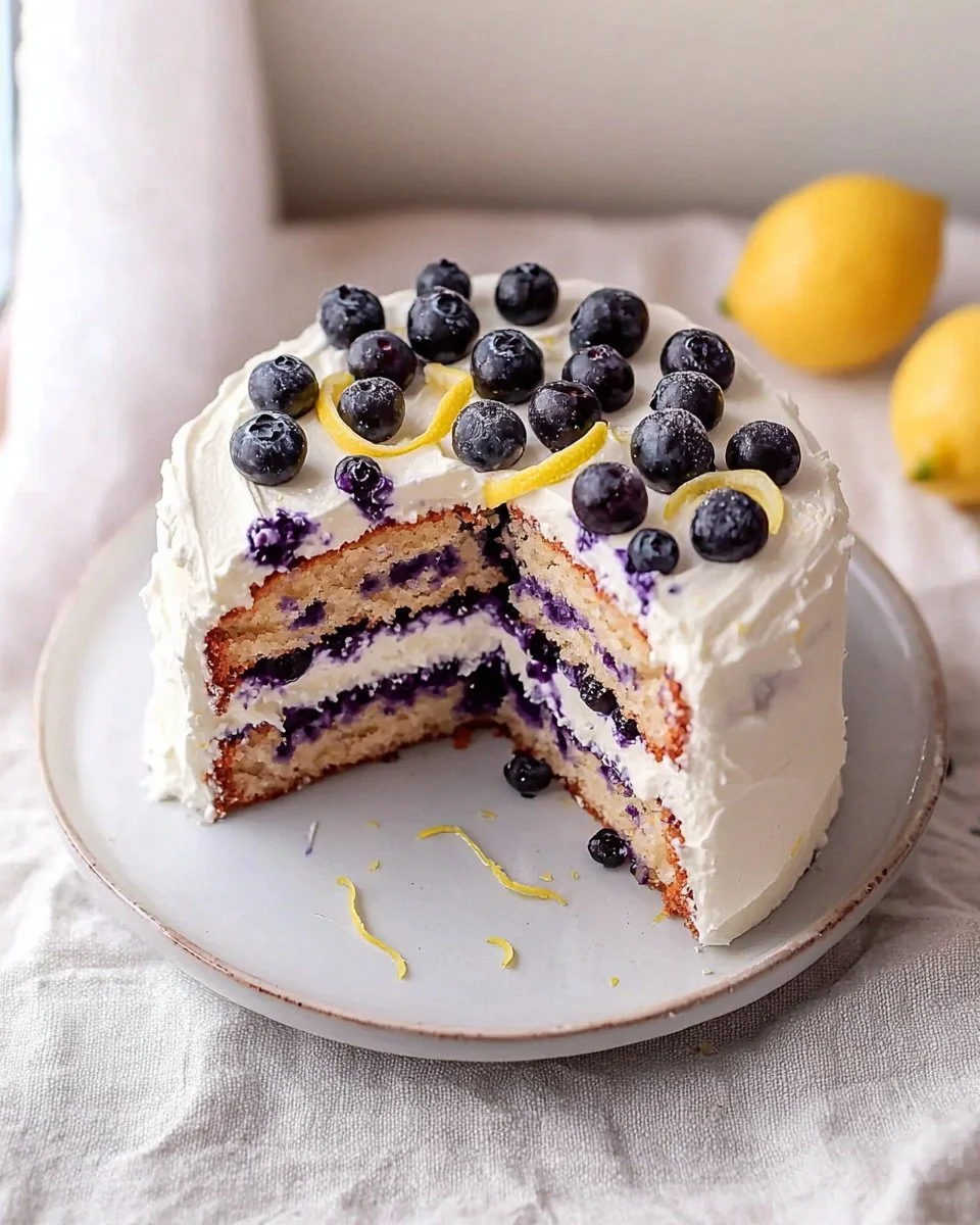 Delicious blueberry lemon cake with fresh blueberries and lemon zest