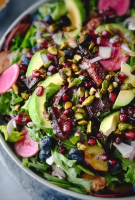 Blueberry Pistachio Spring Salad with fresh greens, blueberries, and pistachios