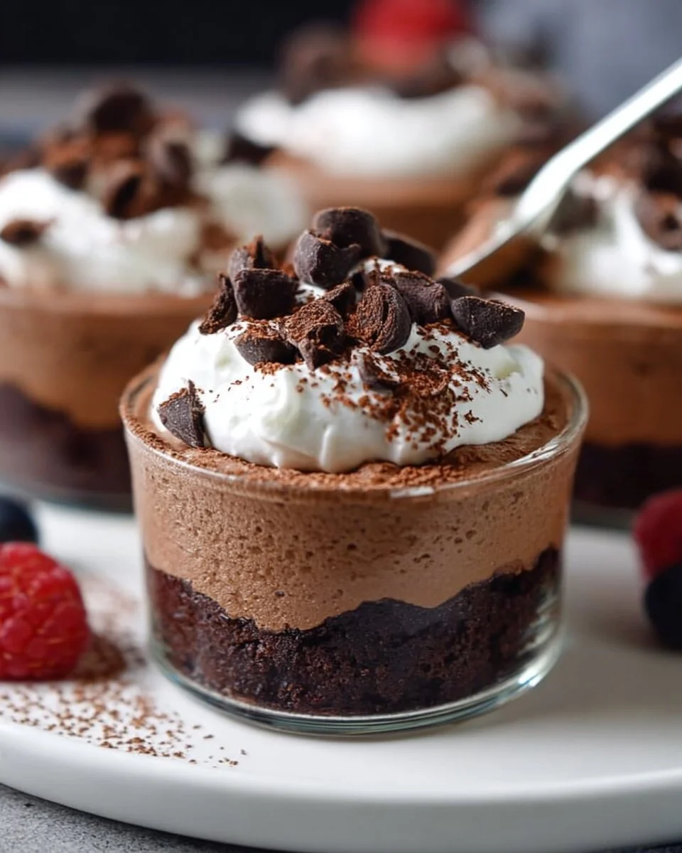 Brownie chocolate mousse cups served in stylish dishes