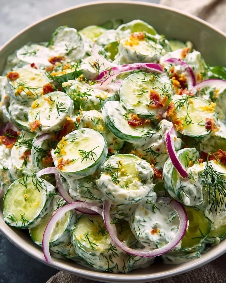 Delicious Creamy Cucumber Crack Salad served in a bowl