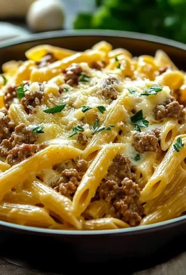 Creamy high protein beef pasta dish served in a bowl