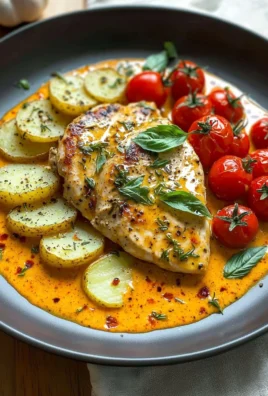 Creamy tomato chicken breast dish with herbs and spices