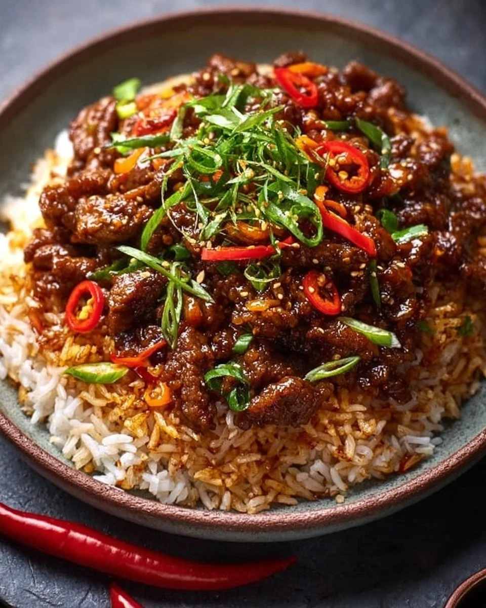 Crispy Chilli Beef Rice