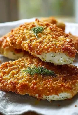 Crispy Dill Pickle Parmesan Chicken on a plate, garnished and ready to serve