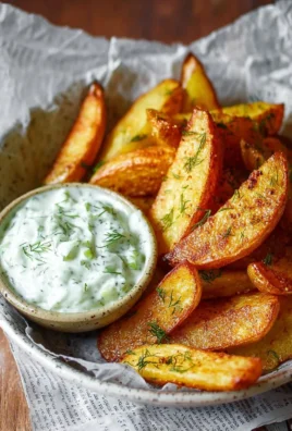 Crispy potato wedges served with a delicious cucumber dip