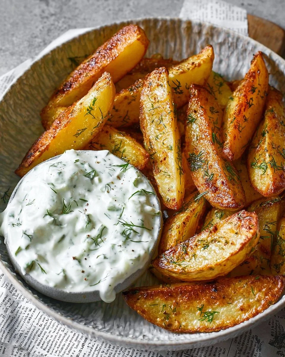 Crispy Potato Wedges with Cucumber Dip