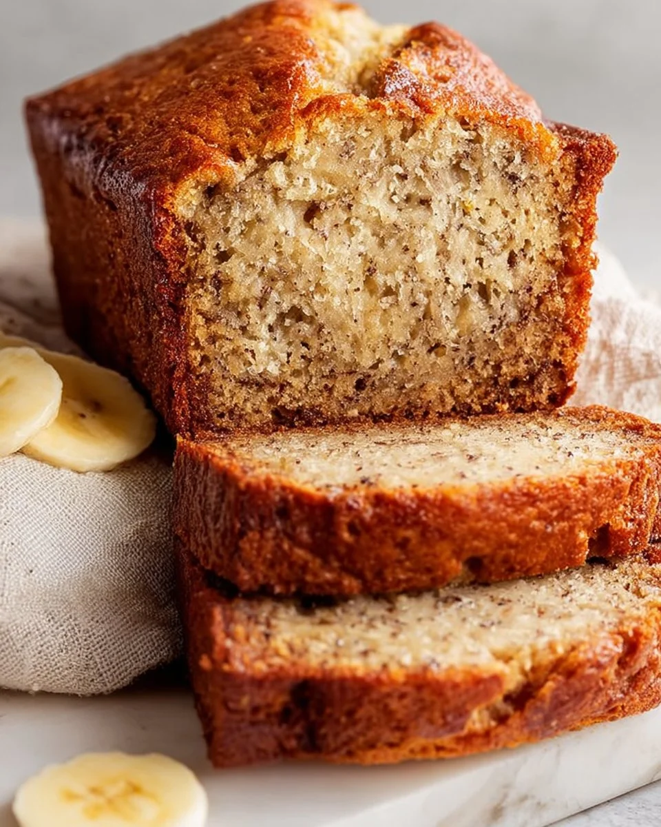 Deliciously baked easy banana bread with a golden crust