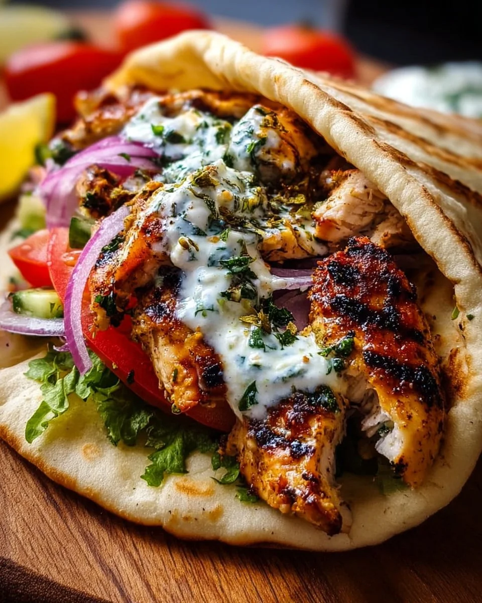 Delicious Greek Chicken Gyros with lemon-herb marinade on a plate