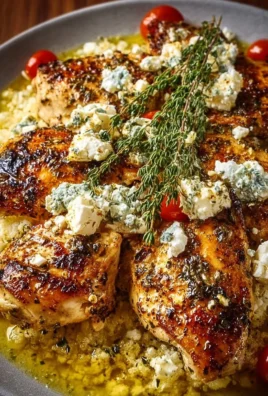 Greek chicken dish with lemon and feta cheese served on a plate