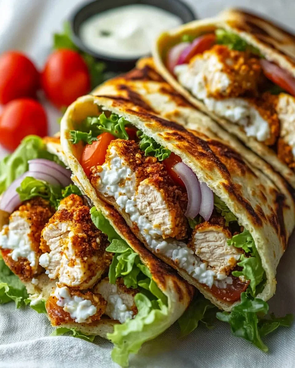 High-Protein Crispy Cottage Cheese Flatbread Chicken Wraps