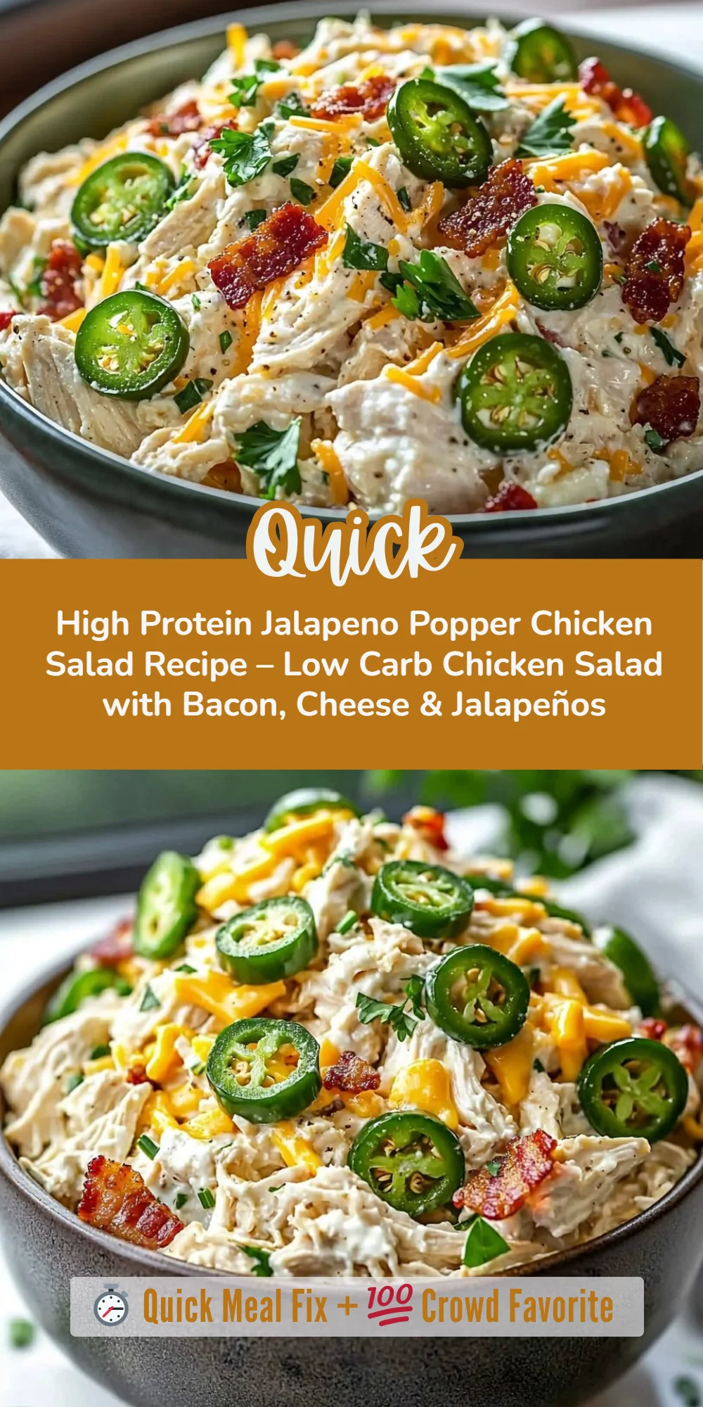 High Protein Jalapeno Popper Chicken Salad Recipe – Low Carb Chicken Salad with Bacon, Cheese & Jalapeños