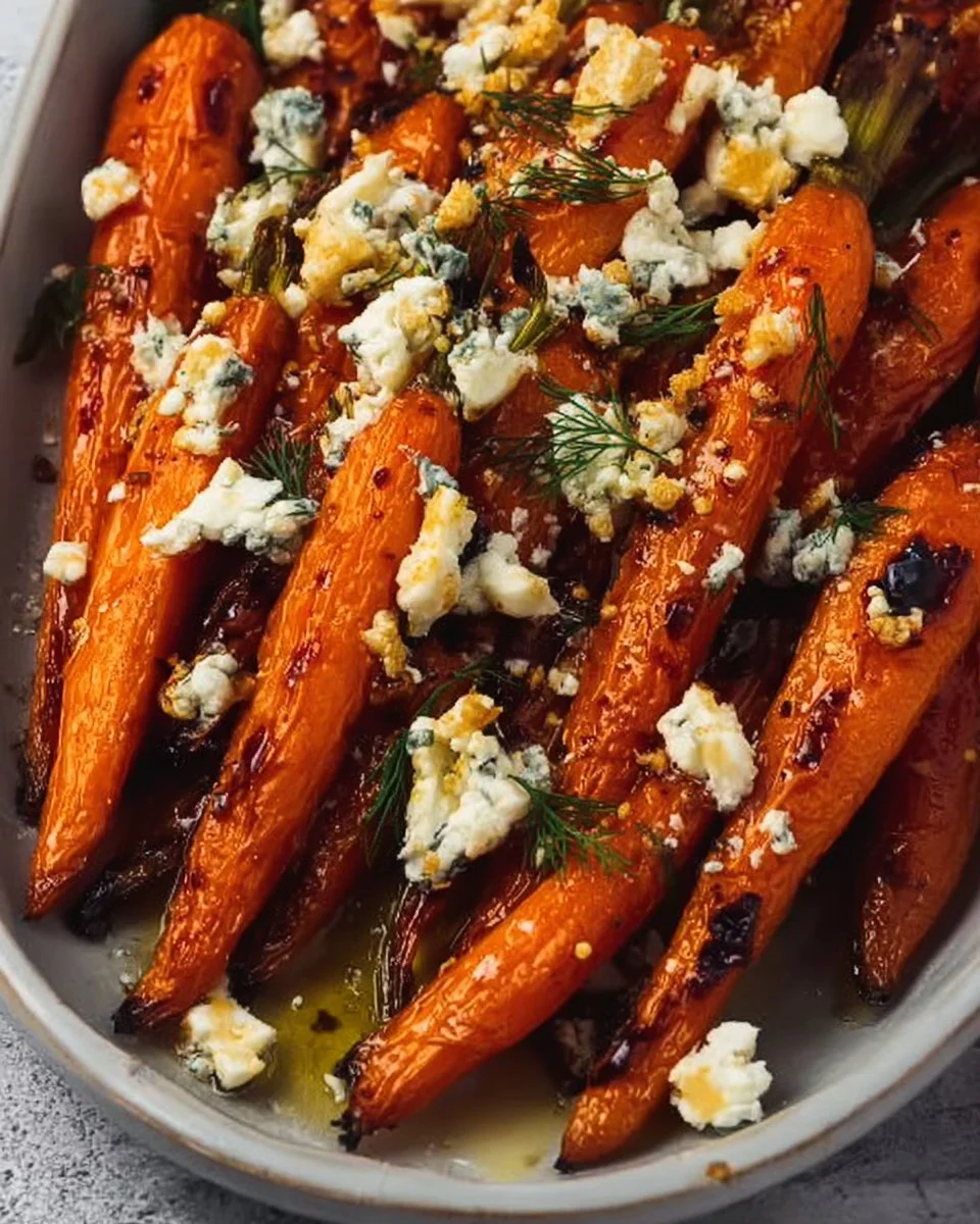 Honey roasted carrots garnished with feta cheese