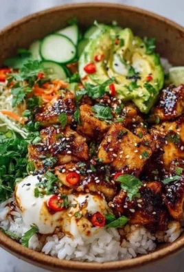 Delicious Hot Honey Chicken and Rice Bowls in a vibrant bowl garnished with herbs