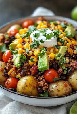 Delicious Loaded Potato Taco Bowl topped with fresh ingredients and seasonings