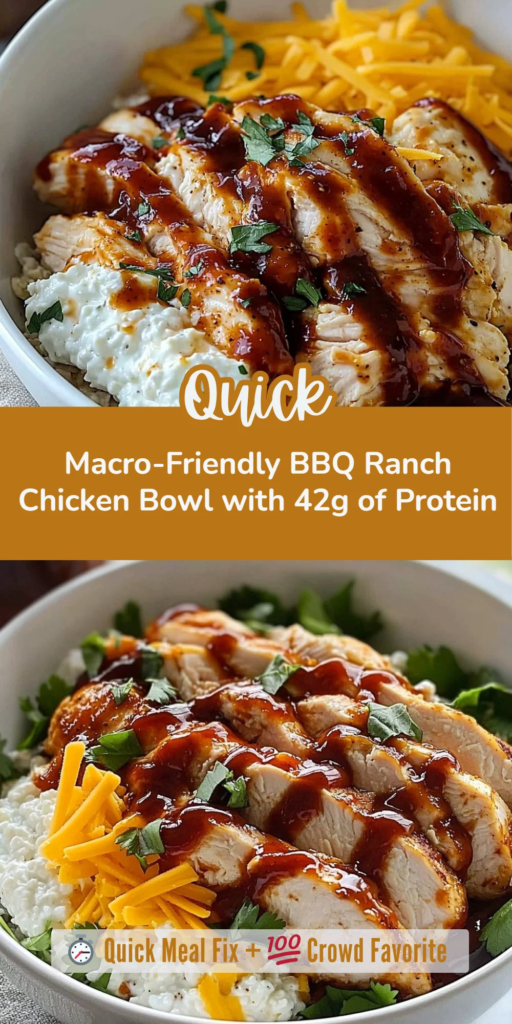 Macro-Friendly BBQ Ranch Chicken Bowl with 42g of Protein