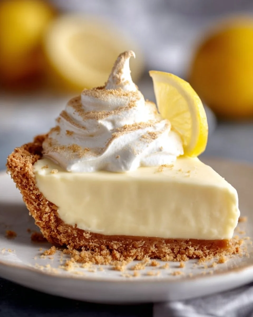 Slice of Magnolia Lemon Pie topped with whipped cream and fresh lemon zest