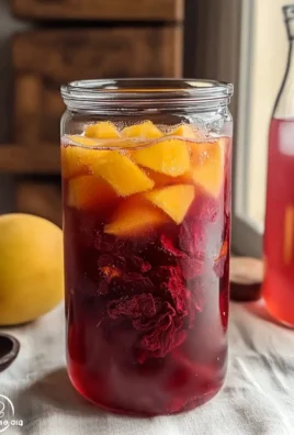 Refreshing Mango Hibiscus Iced Tea served in a glass with ice and fruit slices.