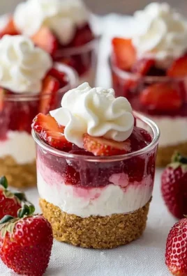 Delicious no-bake strawberry cheesecake cups topped with fresh strawberries.