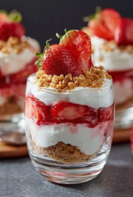 No-Bake Strawberry Cheesecake Parfaits dessert with strawberries and cream