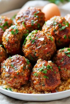 Oven-baked Italian meatballs served with marinara sauce and herbs.