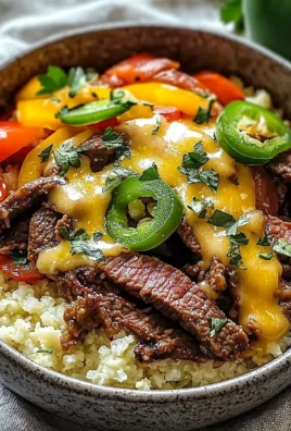 Delicious Philly Cheesesteak Bowl with beef, cheese, and peppers