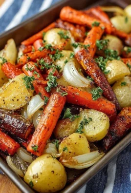 Roasted carrots, potatoes, and onions arranged on a plate as a flavorful side dish.
