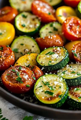 Roasted garlic-parmesan zucchini with tomatoes and squash on a plate