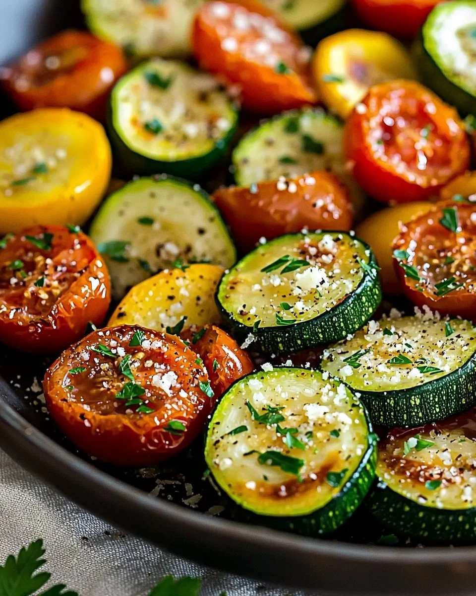 Roasted Garlic-Parmesan Zucchini Squash and Tomatoes Recipe
