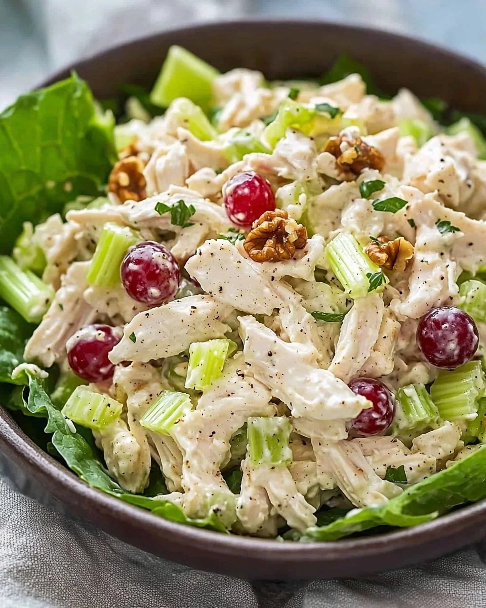 Freshly prepared simple chicken salad in a bowl