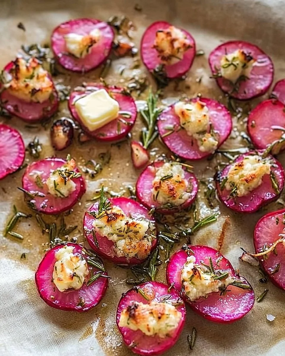 Smashed Rosemary Garlic Roasted Radishes