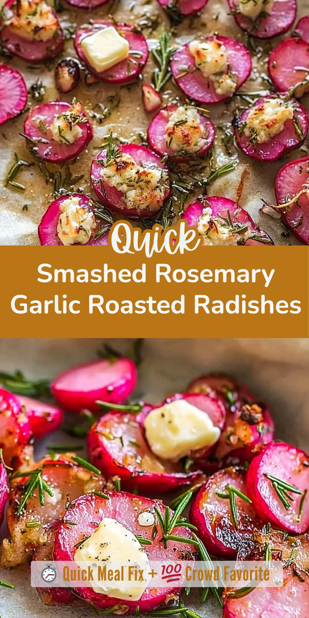 Smashed Rosemary Garlic Roasted Radishes
