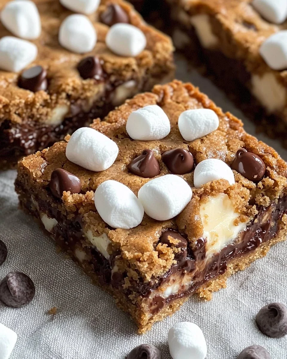 Delicious S'mores Cookie Bars with chocolate, marshmallows, and graham crackers