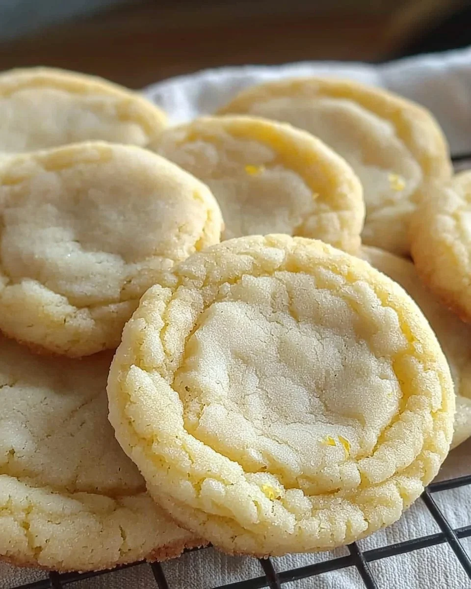 Freshly baked Soft and Chewy Lemon Cookies on a cooling rack