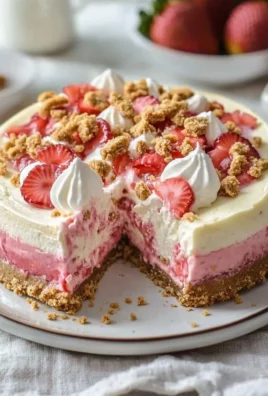 Strawberry Crunch Cheesecake topped with fresh strawberries and crunchy crumble.