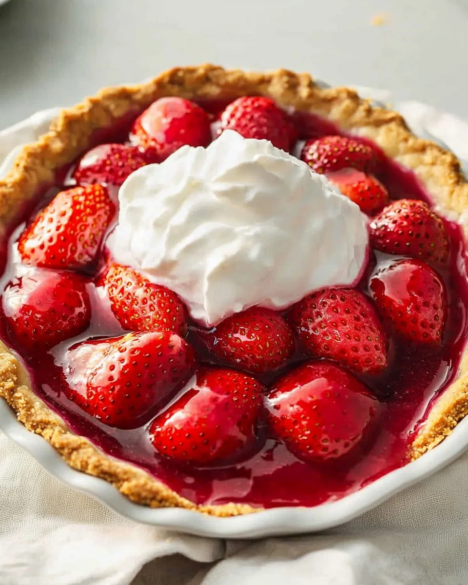 Freshly baked Strawberry Pie topped with ripe strawberries