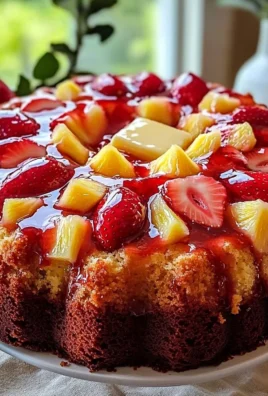 Slice of moist Strawberry Pineapple Pound Cake garnished with fresh strawberries and pineapples