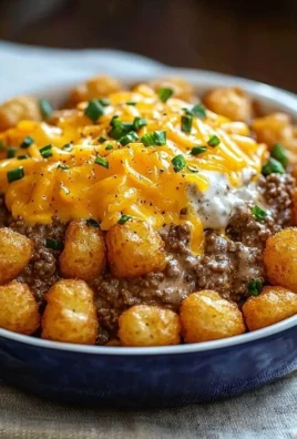 Delicious tater tot casserole with ground beef and cheesy topping