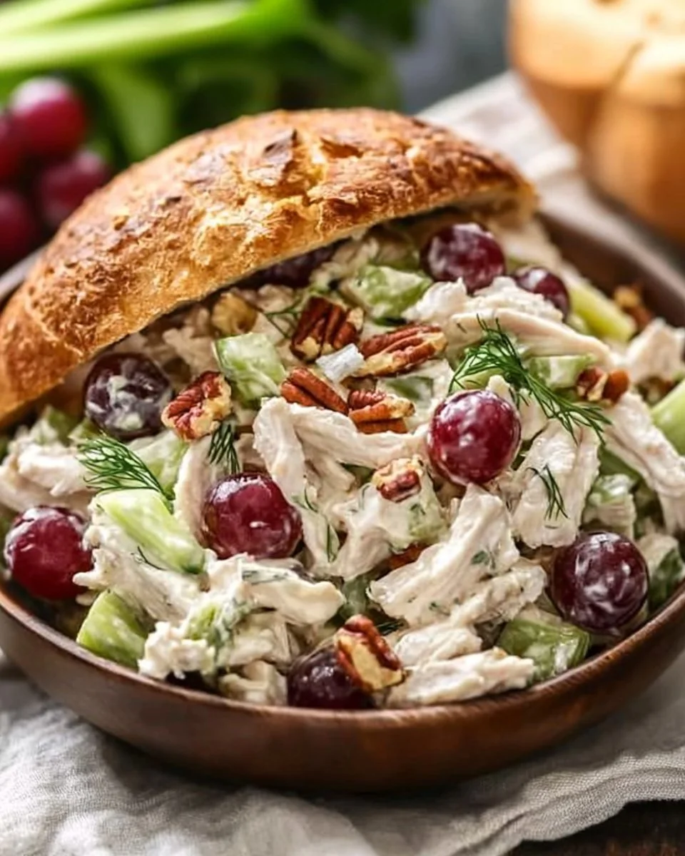 Delicious ultimate chicken salad served in a bowl with fresh ingredients.