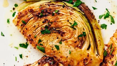 Crispy air fryer cabbage wedges seasoned and ready to serve