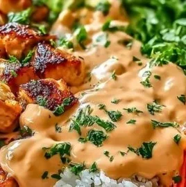Bang Bang Chicken Bowl with crispy chicken and fresh vegetables