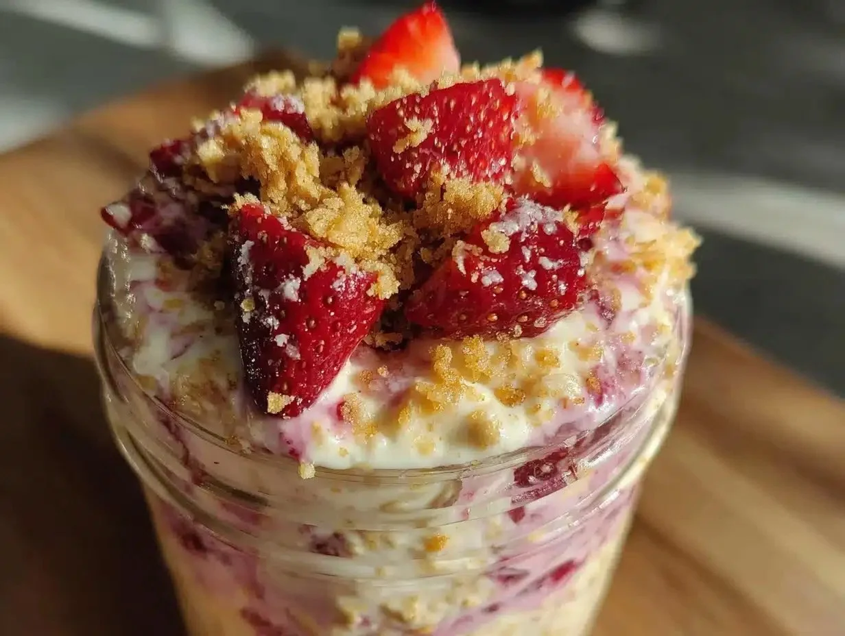 Creamy Strawberry Cheesecake Overnight Steel Cut Oats