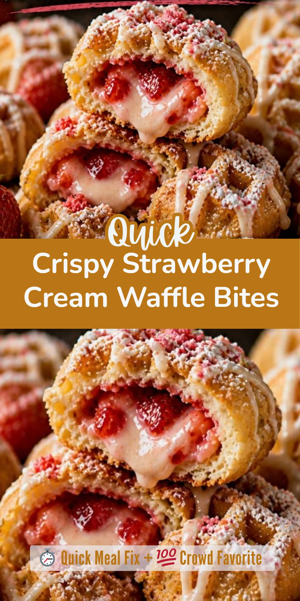 Crispy Strawberry Cream Waffle Bites