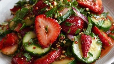 Fresh Cucumber Strawberry Salad with vibrant colors and healthy ingredients