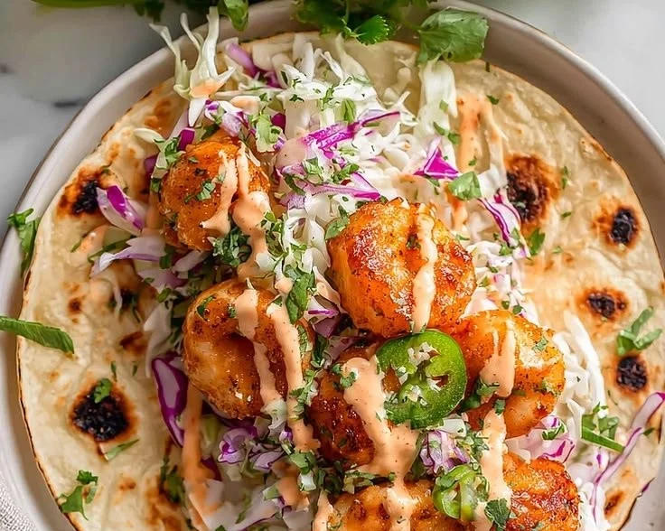 Easy Bang Bang Shrimp Tacos with Slaw