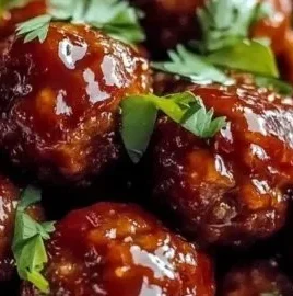Crockpot sweet chili meatballs served on a platter with sauce.