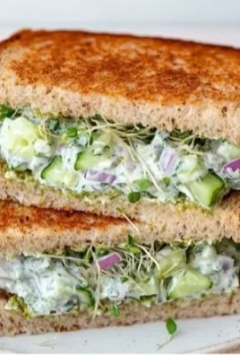 Delicious and refreshing cucumber salad sandwiches served on a plate