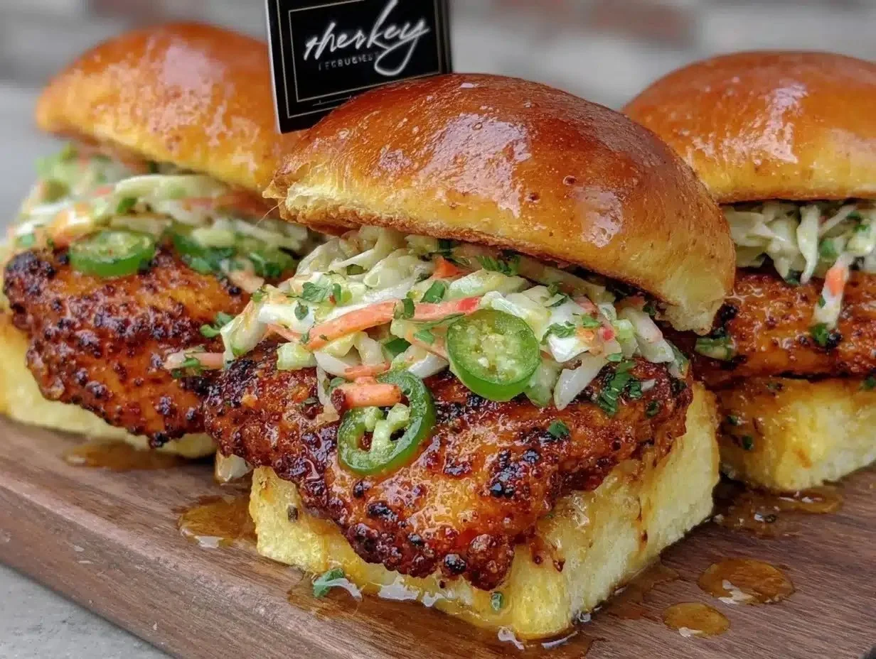 Delicious Nashville Hot Chicken Sliders with pickled jalapeño slaw